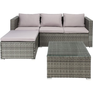 image:imageSAFAVIEH Outdoor  Madalina Sectional Set  Black amp Beige  Steel Frame with Cushion  Contemporary Sectional with Coffee Table  Ideal for Patio Deck Porch Backyard PAT7509AGrey  Grey