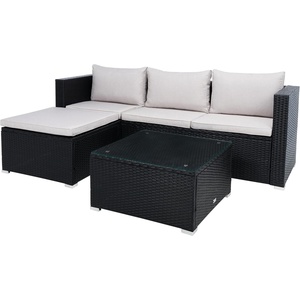 image:imageSAFAVIEH Outdoor  Madalina Sectional Set  Black amp Light Grey  Steel Frame with Cushion  Contemporary Sectional with Coffee Table  Ideal for Patio Deck Porch Backyard PAT7509E