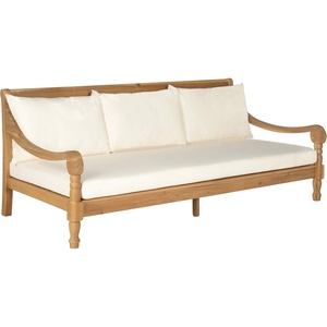 image:imageSAFAVIEH Outdoor  Pasadena Day Bed  Natural amp Taupe  Solid Wood with Cushion  British Carved Frame Design  Ideal for Patio Deck Poolside Backyard PAT6724ANatural  Beige