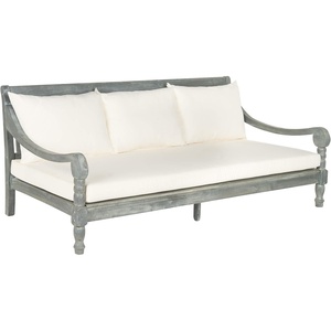 image:imageSAFAVIEH Outdoor  Pasadena Day Bed  Natural amp Taupe  Solid Wood with Cushion  British Carved Frame Design  Ideal for Patio Deck Poolside Backyard PAT6724AAsh Grey  Beige
