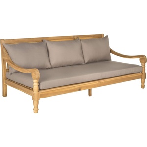 image:imageSAFAVIEH Outdoor  Pasadena Day Bed  Natural amp Taupe  Solid Wood with Cushion  British Carved Frame Design  Ideal for Patio Deck Poolside Backyard PAT6724ANatural  Taupe