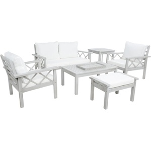 image:imageSAFAVIEH Outdoor Collection Loanna NaturalLight Grey Cushion Solid Wood 6Piece Conversation Patio SetGreyBeige