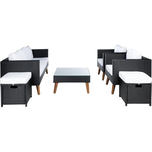 image:imageSAFAVIEH Outdoor Collection Presla NaturalWhite 6Piece Patio Living Set PAT7715D3BXBlack  White