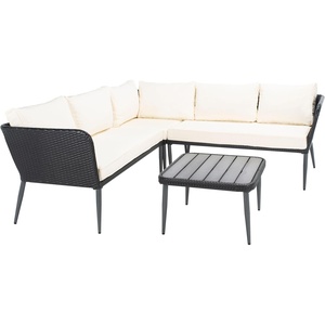 image:imageSAFAVIEH Outdoor Collection Serson Rattan Cushion 4Piece Patio Backyard Sectional Sofa Set PAT9025A2BX BlackBeigeBlack  Beige