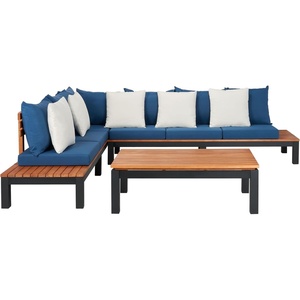 image:imageSAFAVIEH PAT7056A3BX Collection Fristal Teak 3Piece Outdoor Patio SetNatural  Navy  Solid Pillow