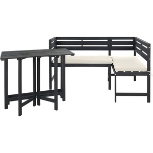 image:imageSafavieh PAT6754A Collection Wilton Teak and Navy Balcony Corner Lounge Outdoor SetDark Slate Gray  Beige