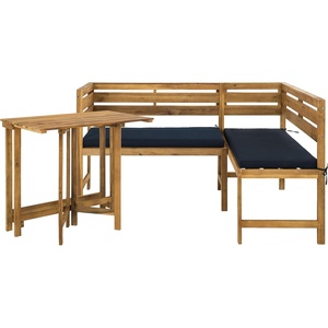 image:imageSafavieh PAT6754A Collection Wilton Teak and Navy Balcony Corner Lounge Outdoor SetNatural  Navy