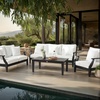 image:imageSAFAVIEH Couture Outdoor  Martinique Armchair  Black amp White  Solid Wood  Slatted Coastal Design  Ideal for Patio Deck Porch Backyard 183 Seat Height CPT1011EBlackWhite
