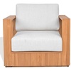 image:imageSAFAVIEH Couture Outdoor Patio Furniture Collection  Saint Lucia Natural Teak Wood Patio Chair with White Cushions Reeded Outdoor Accent Chair CPT1072ANaturalWhite