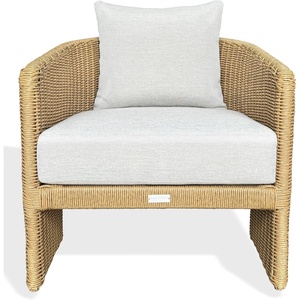 image:imageSAFAVIEH Couture  Outdoor Donya Wicler Accent Chair  Natural amp Beige  Weather Resistant Fully Assembled  Ideal for Patio Deck Backyard 17 Seat Height CPT4020ANaturalBeige