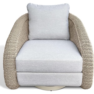 image:imageSAFAVIEH Couture  Outdoor Jilina Swivel Accent Chair  Natural amp Beige Aluminum  Weather Resistant Fully Assembled  Ideal for Patio Deck Backyard 17 Seat Height CPT4013ANaturalBeige