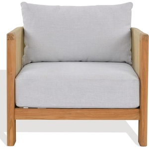 image:imageSAFAVIEH Couture  Outdoor Marina Accent Chair  White Cushion amp Natural Teak Solid Wood  Weather Resistant  Ideal for Patio Deck Backyard 16 Seat Height CPT1084AWhiteNatural Teak