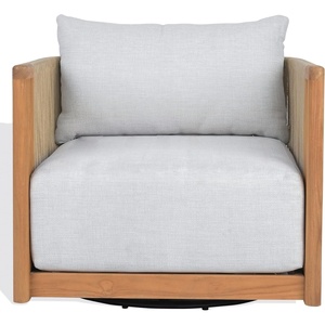image:imageSAFAVIEH Couture  Outdoor Marina Swivel Accent Chair  White Cushion amp Natural Teak Solid Wood  Weather Resistant Ideal for Patio Deck Backyard 16 Seat Height CPT1083AWhiteNatural Teak