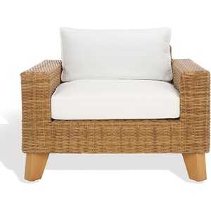 image:imageSAFAVIEH Couture Outdoor  Margarita Wicker Chaise Lounge Chair  Brown amp White  Performance Linen amp Aluminum Frame  Ideal for Patio Deck Porch Backyard 394W x 335D x 272H CPT2101ANaturalWhite