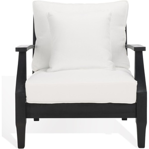 image:imageSAFAVIEH Couture Outdoor  Martinique Armchair  Black amp White  Solid Wood  Slatted Coastal Design  Ideal for Patio Deck Porch Backyard 183 Seat Height CPT1011EBlackWhite