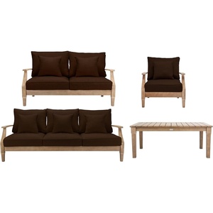 image:imageSAFAVIEH Couture Outdoor  Martinique Armchair  Black amp White  Solid Wood  Slatted Coastal Design  Ideal for Patio Deck Porch Backyard 183 Seat Height CPT1011ENaturalDark Brown