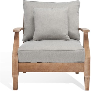 image:imageSAFAVIEH Couture Outdoor  Martinique Armchair  Black amp White  Solid Wood  Slatted Coastal Design  Ideal for Patio Deck Porch Backyard 183 Seat Height CPT1011ENaturalGrey