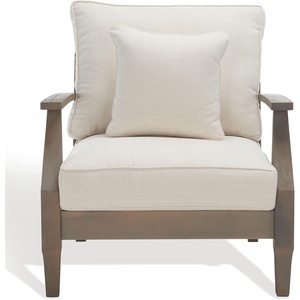 image:imageSAFAVIEH Couture Outdoor  Martinique Armchair  Black amp White  Solid Wood  Slatted Coastal Design  Ideal for Patio Deck Porch Backyard 183 Seat Height CPT1011ELight GreyBeige