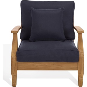 image:imageSAFAVIEH Couture Outdoor  Martinique Armchair  Black amp White  Solid Wood  Slatted Coastal Design  Ideal for Patio Deck Porch Backyard 183 Seat Height CPT1011ENatural TeakNavy