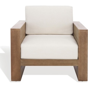 image:imageSAFAVIEH Couture Outdoor Collection Santiago NaturalBeige Cushion Solid Wood Patio Accent Chair