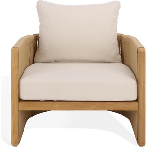 image:imageSAFAVIEH Couture Outdoor Patio Furniture Collection  Gale Teak amp Woven Hyacinth Accent Chair Outdoor Lounge Seating CPT2013NaturalBeige