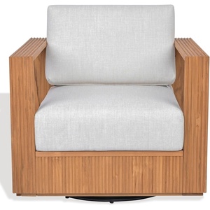 image:imageSAFAVIEH Couture Outdoor Patio Furniture Collection  Saint Lucia Natural Teak Wood Swivel Patio Chair with Cushions Reeded Outdoor Accent Chair 360Degree Swivel Base CPT1071ANaturalWhite