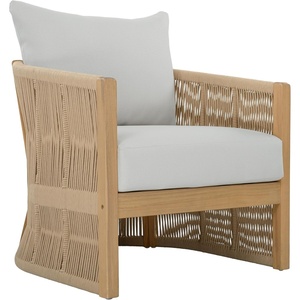 image:imageSAFAVIEH Outdoor  Bella Barrel Back Accent Chair  Oak Solid Wood amp Taupe  Weather Resistant  Ideal for Patio Deck Backyard 116 Seat Height PAT7109AOakIvory
