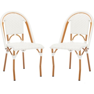 image:imageSAFAVIEH Outdoor  California Bistro Side Chair Set of 2  Navy  Faux Wicker amp Aluminum Frame  Woven Design  Ideal for Patio Deck Sunroom Dining Area 173 Seat Height PAT7530BSET2White