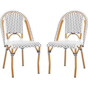 image:imageSAFAVIEH Outdoor  California Bistro Side Chair Set of 2  Navy  Faux Wicker amp Aluminum Frame  Woven Design  Ideal for Patio Deck Sunroom Dining Area 173 Seat Height PAT7530BSET2WhiteNavy