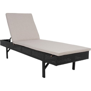 image:imageSAFAVIEH Outdoor  Cam Chaise Lounge Chair  Brown amp White  Faux Wicker Rattan amp Steel Frame with Cushion  Modern Adjustable Design  Ideal for Patio Deck Poolside Backyard PAT7501DBlackLight Grey
