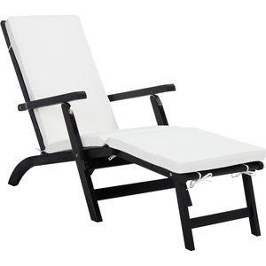 image:imageSAFAVIEH Outdoor  Palmdale Chaise Lounge Chair  Brown amp Beige  Solid Wood with Cushion  DeckChair Design  Ideal for Patio Poolside Backyard 219W x 563D x 36H PAT7015CBlackBeige