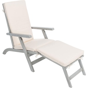 image:imageSAFAVIEH Outdoor  Palmdale Chaise Lounge Chair  Brown amp Beige  Solid Wood with Cushion  DeckChair Design  Ideal for Patio Poolside Backyard 219W x 563D x 36H PAT7015CGreyBeige