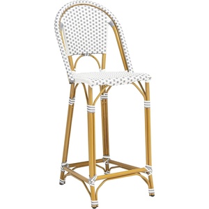 image:imageSAFAVIEH Outdoor  Zaid 30Inch Bar Stool  Black amp White  Faux Wicker amp Aluminum Frame  European Bistro Wrap Design  Ideal for Patio Deck Sunroom Bar Area PAT4038AGreyWhite