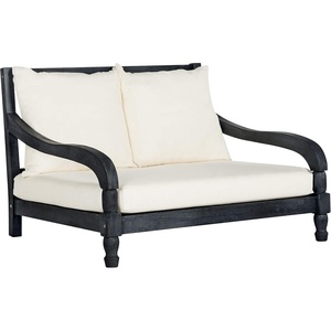 image:imageSAFAVIEH Outdoor Collection Pomona Dark Slate Grey Solid WoodBeige Cushion Lounger Bench Sofa Loveseat PAT6740KDark Slate Gray  Beige