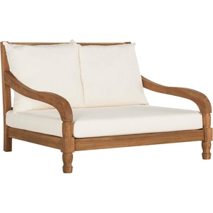 image:imageSAFAVIEH Outdoor Collection Pomona Dark Slate Grey Solid WoodBeige Cushion Lounger Bench Sofa Loveseat PAT6740KNatural  Beige