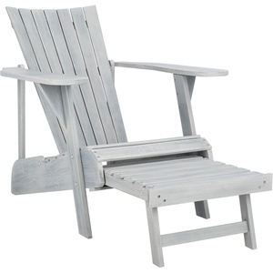 image:imageSAFAVIEH Outdoor Patio Furniture  Merlin Ash Grey Solid Wood Adirondack Chair with Retractable Footrest 13 Seat Height Acacia Wood for Deck Patio Backyard PAT6760C