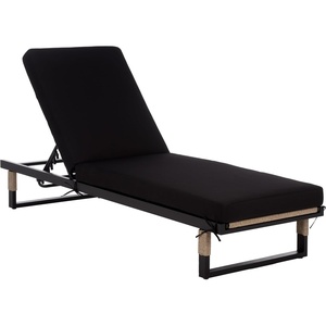 image:imageSAFAVIEH Outdoor Patio Furniture Collection  Arman Black amp Black Lounger with Cushion Adjustable Outdoor Reclining Chaise PAT7558ABlackBlack