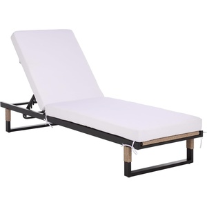 image:imageSAFAVIEH Outdoor Patio Furniture Collection  Arman Black amp Black Lounger with Cushion Adjustable Outdoor Reclining Chaise PAT7558ABlackWhite
