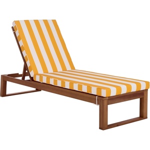 image:imageSAFAVIEH Outdoor Patio Furniture Collection  Sophie Natural Brown Solid Wood Chaise Lounge Chair Adjustable Reclining Baby Blue Stripe Cushion PAT7101UNaturalYellow Stripe