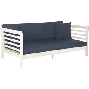 image:imageSafavieh Outdoor Collection Malibu Antiqued White Navy Acacia Wood Cushioned DaybedAntique White  Navy