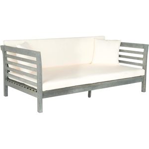 image:imageSafavieh Outdoor Collection Malibu Antiqued White Navy Acacia Wood Cushioned DaybedAsh Grey  Beige