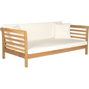 image:imageSafavieh Outdoor Collection Malibu Antiqued White Navy Acacia Wood Cushioned DaybedNatural  Beige