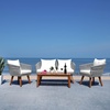 image:imageSAFAVIEH Outdoor Collection Velso BeigeBeigeNatural Solid Wood 4Piece Conversation Patio SetGrey  Beige