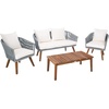 image:imageSAFAVIEH Outdoor Collection Velso BeigeBeigeNatural Solid Wood 4Piece Conversation Patio SetGrey  Beige