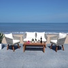image:imageSAFAVIEH Outdoor Collection Velso BeigeBeigeNatural Solid Wood 4Piece Conversation Patio SetGrey  Beige
