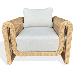 image:imageSAFAVIEH Couture  Outdoor Cleandra Accent Chair  Natural amp Beige Aluminum  Weather Resistant Fully Assembled  Ideal for Patio Deck Backyard 17 Seat Height CPT4018ANaturalBeige