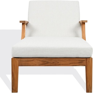 image:imageSAFAVIEH Couture Outdoor Patio Furniture Collection  Martinique Chaise Lounge Chair Natural Teak Solid Wood with Removable White Cushions CPT1066HWhiteNatural Teak