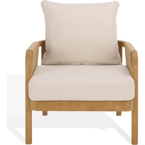 image:imageSAFAVIEH Couture Outdoor Patio Furniture Collection  Rogers Teak amp Hyacinth Chair Modern Woven Accent Chair with Cushions CPT2016NaturalBeige
