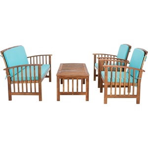 image:imageSAFAVIEH Outdoor Collection Rocklin Natural Black Cushion 4Piece Conversation Patio SetNaturalAqua