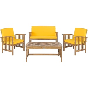 image:imageSAFAVIEH Outdoor Collection Rocklin Natural Black Cushion 4Piece Conversation Patio SetNaturalYellowNavy